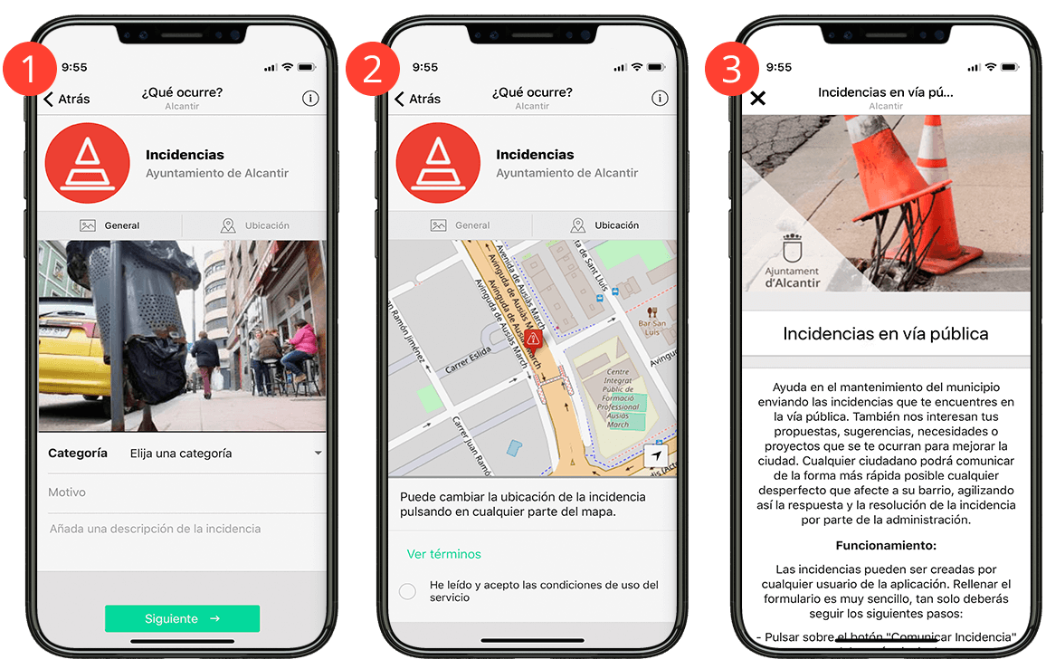  muestra de una incidencia localizada en el plano y su correspondiente página de ayuda